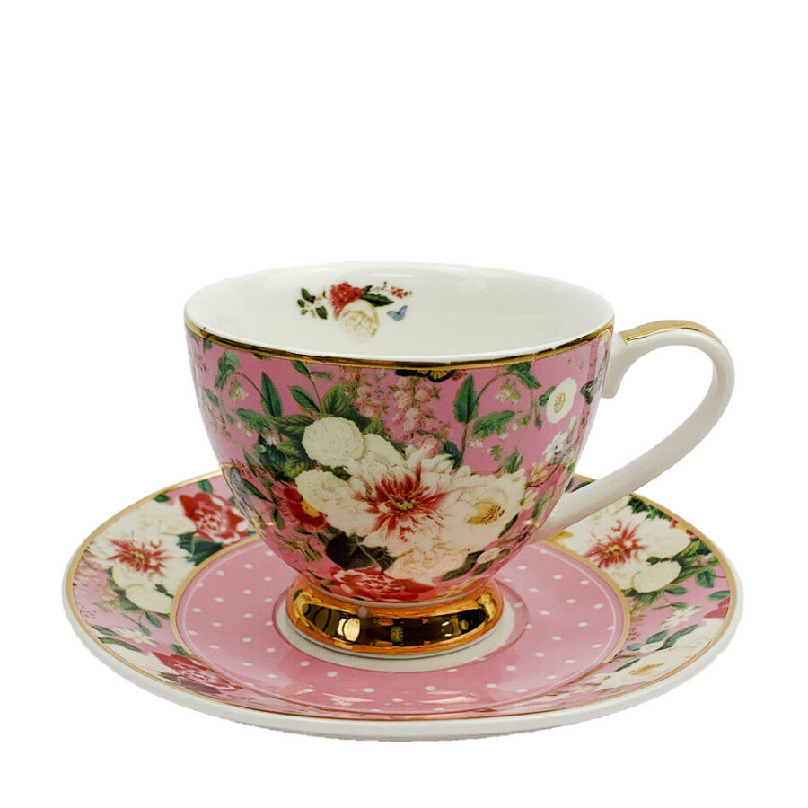 FLORAL GARDEN TEACUP & SAUCER SET - PINK