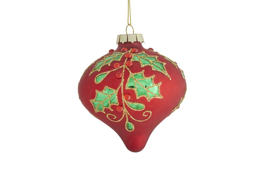 10cmD Glass Red Holly H-Bauble